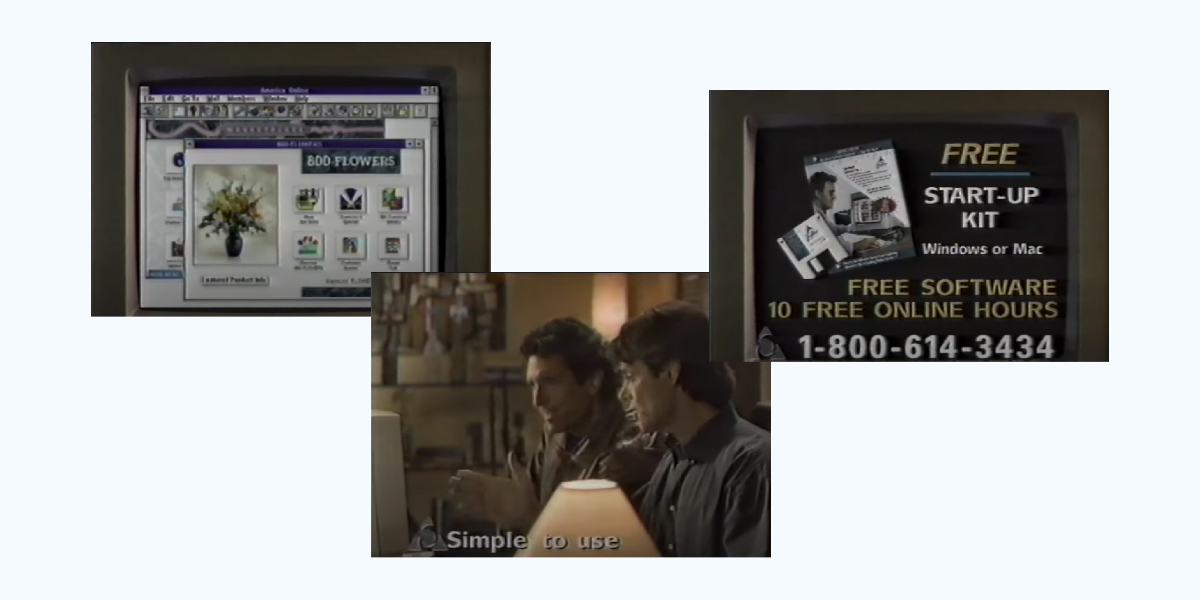 Кадры из рекламного ролика AOL в 1995 году. Источник: YouTube  