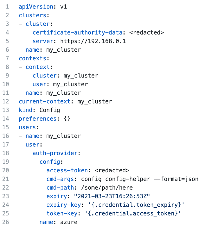 Скриншот примера файла kubeconfig