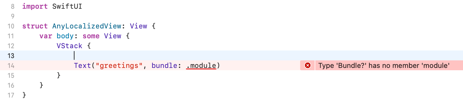 Error: Type: 'Bundle?' has no member 'module'