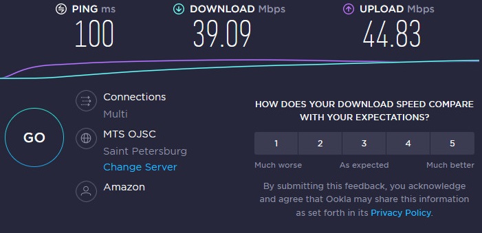 SSTP VPN (2 устройства в сети) скорость на провайдер МТС в Санкт-Петербурге