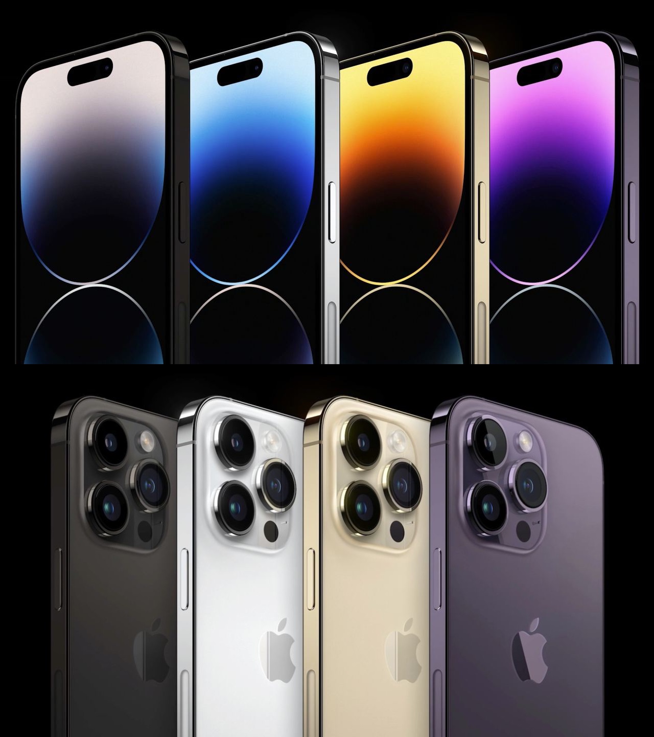 Все четыре новых цвета корпуса iPhone 14 Pro. Материал: сталь + стекло