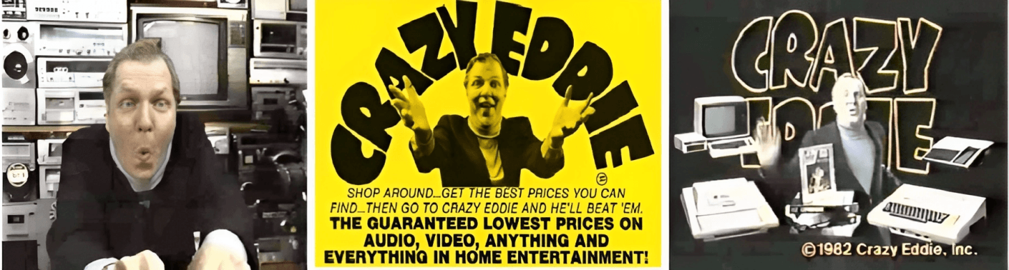 При поиске "Crazy Eddie" на Youtube находится несколько весьма забавных рекламных роликов.  