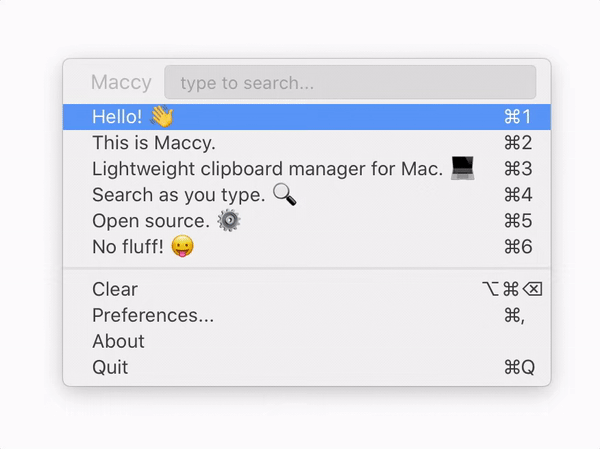 Maccy — история буфера обмена на Mac