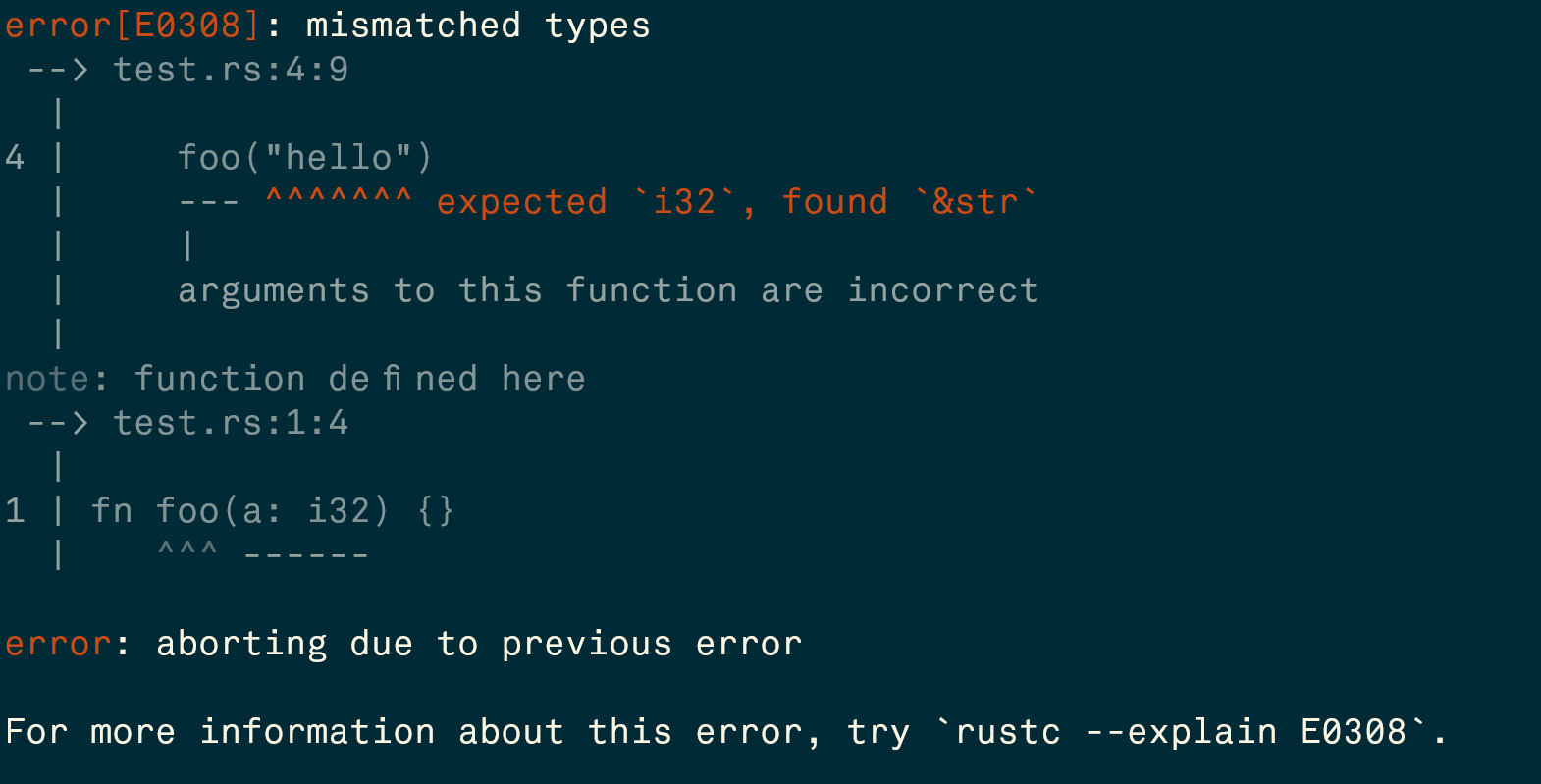 Пример ошибки компилятора Rust-а - rustc