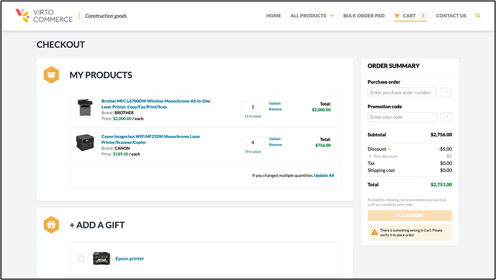 B2B checkout page example