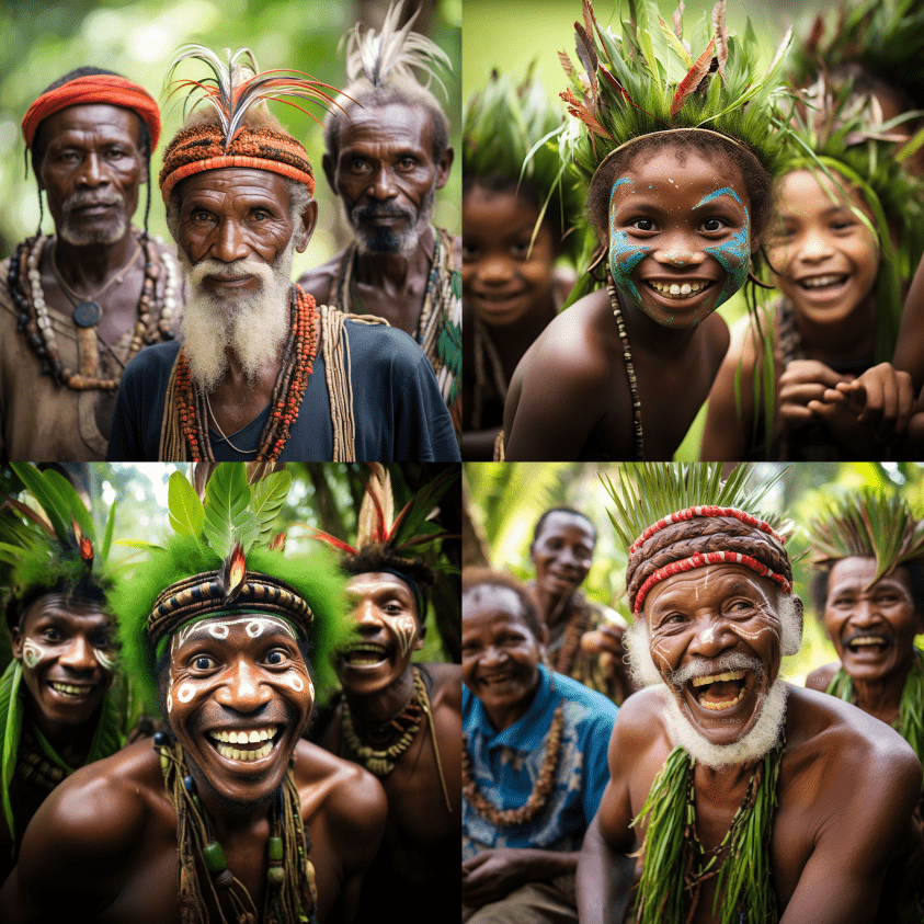 A photo of the very surprised natives of the island of Vanuatu