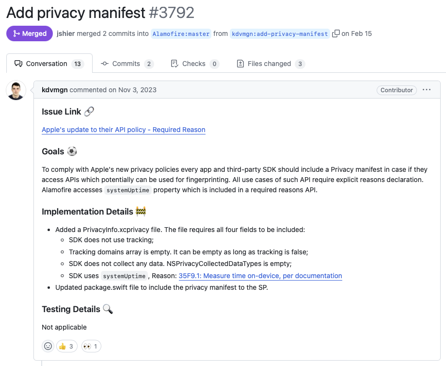 Alamofire уже добавили Privacy Manifest, а ты нет