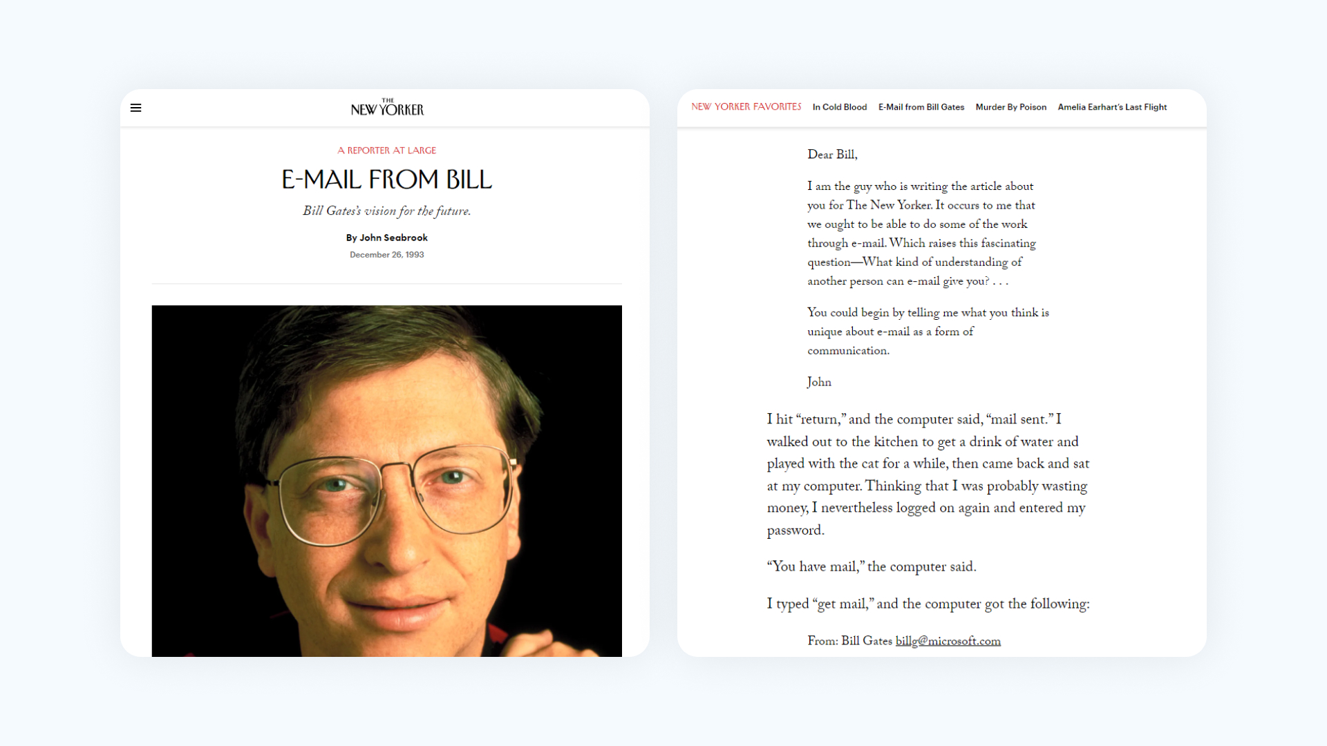 Репортер использовал почту, чтобы взять интервью у Билла Гейтса и обсудить будущее технологий (1994  