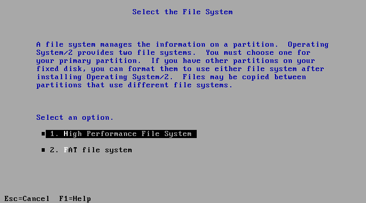 Сам выбор файловой системы при установке OS/2