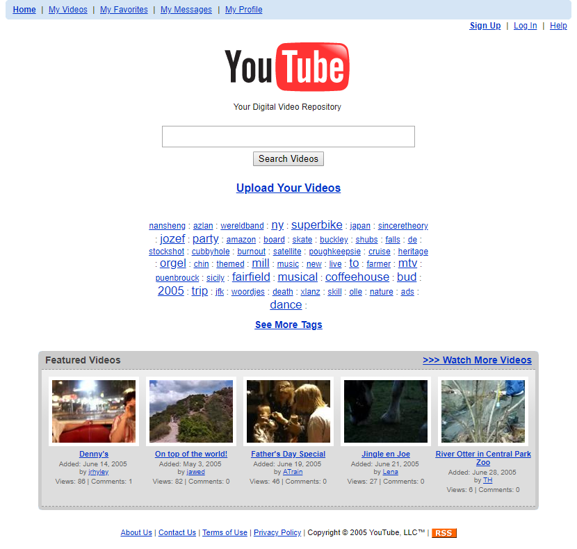 Так выглядел YouTube в первый период, когда он работал исключительно на HTML + Macromedia Flash.