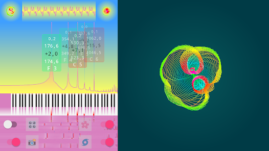 Picture 4: visualization of acoustic signal from a microphone into the mobile version (flower + spiral)