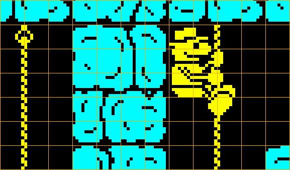 Увеличенное изображение из игры, жёлтые линии показывают границы блоков-ячеек