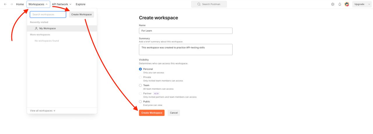Workspaces -> Create workspace