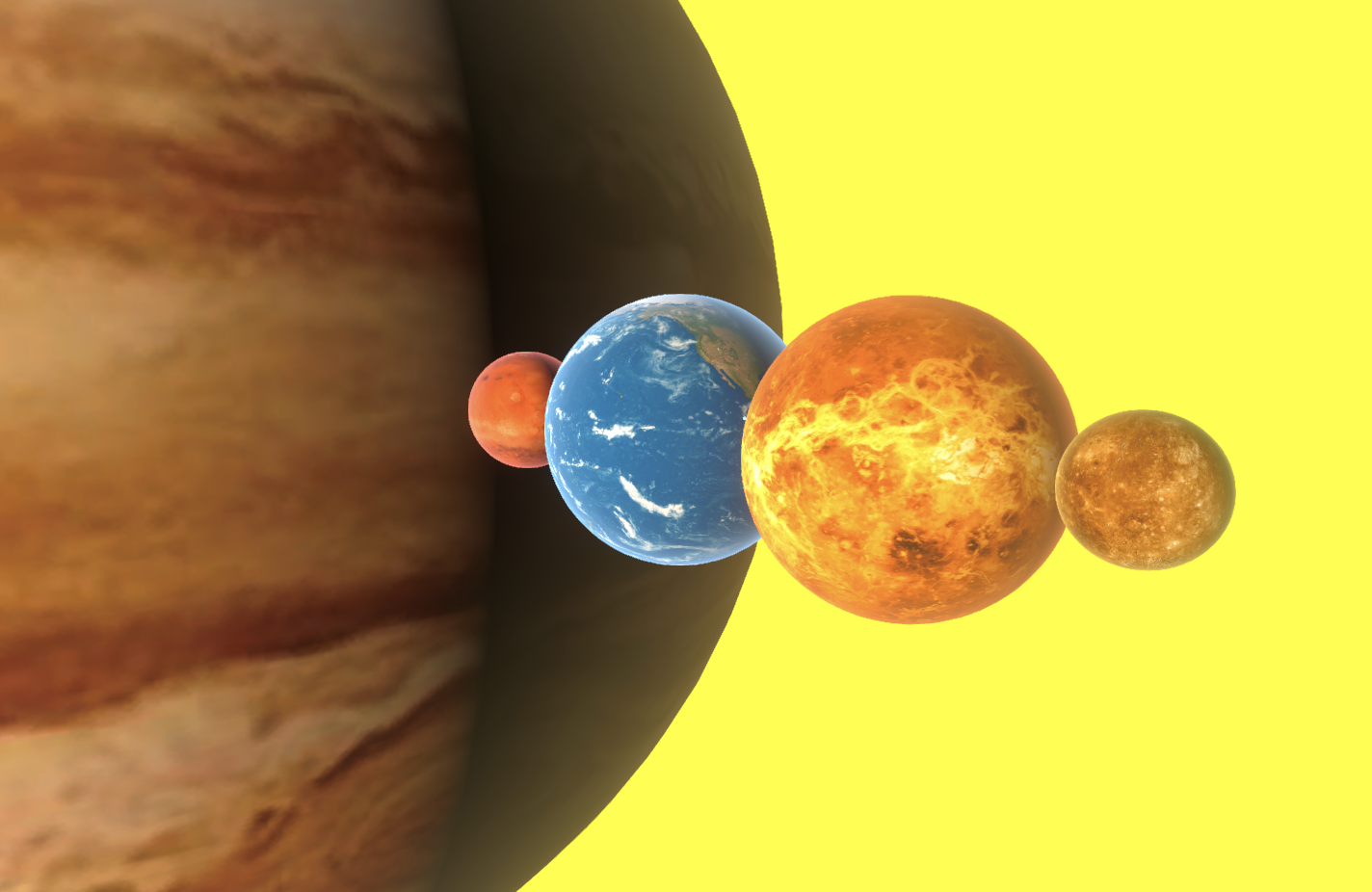 Планеты в режиме сравнения размеров