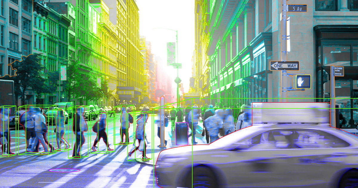 Иллюстрация машинного зрения AI-платформы для автономных авто. Источник: recogni.com