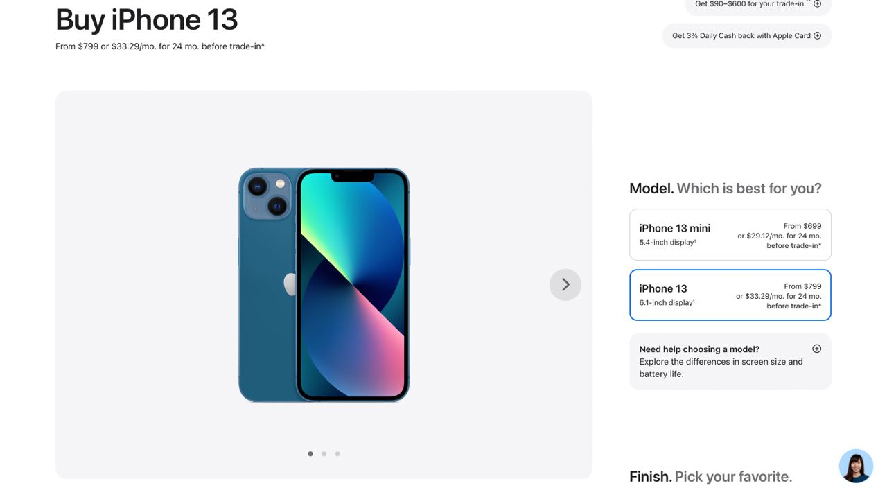 Так теперь выглядит страница заказа iPhone 13 на сайте Apple
