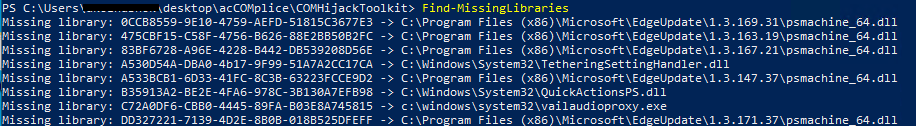 Рисунок 16 - Получение списка COM-объектов, у которых отсутствует исполняемый файл на диске, с помощью acCOMplice