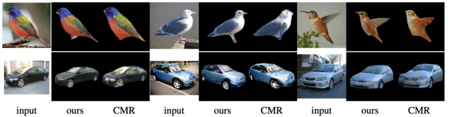 Сравнение результатов работы DIB-R с работой CMR — Чен и др. Nvidia (2019), DIB-R
