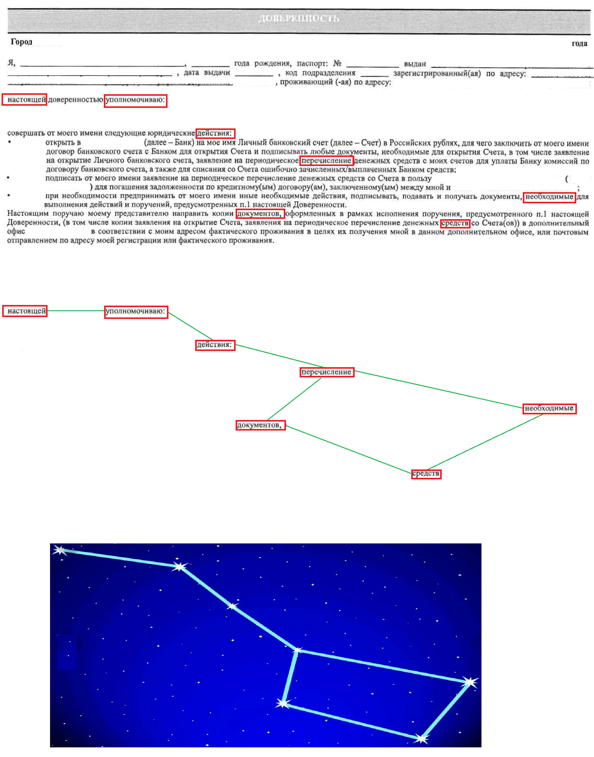 Рис. 4 — Созвездие Big Dipper во фрагменте делового документа