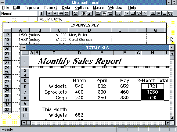 Листы Microsoft Excel 3.0 (1990). Источник: versionmuseum.com