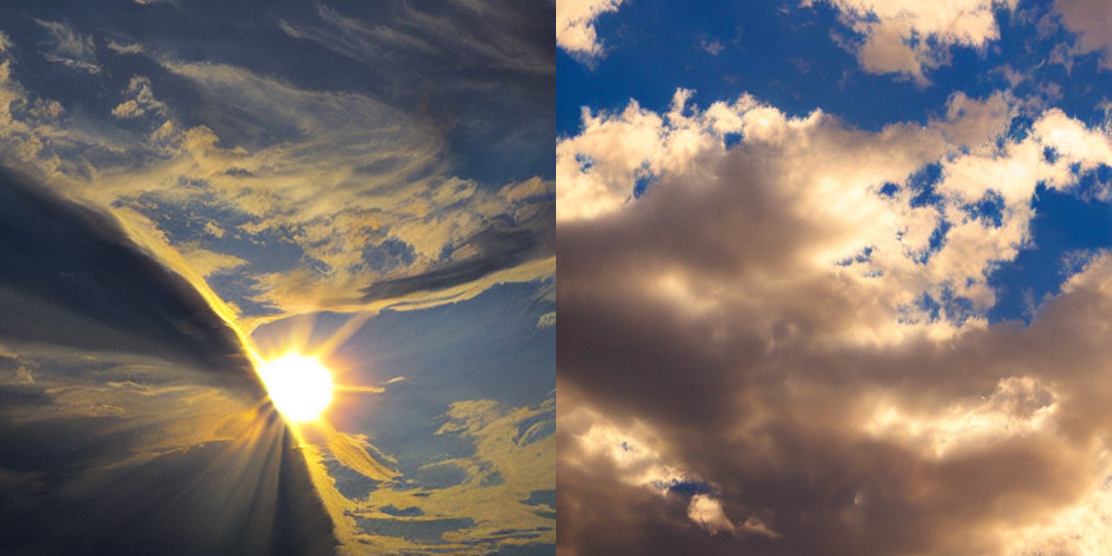 Слева: sky image, sun++ clouds-- | Справа: sky image, sun-- clouds++