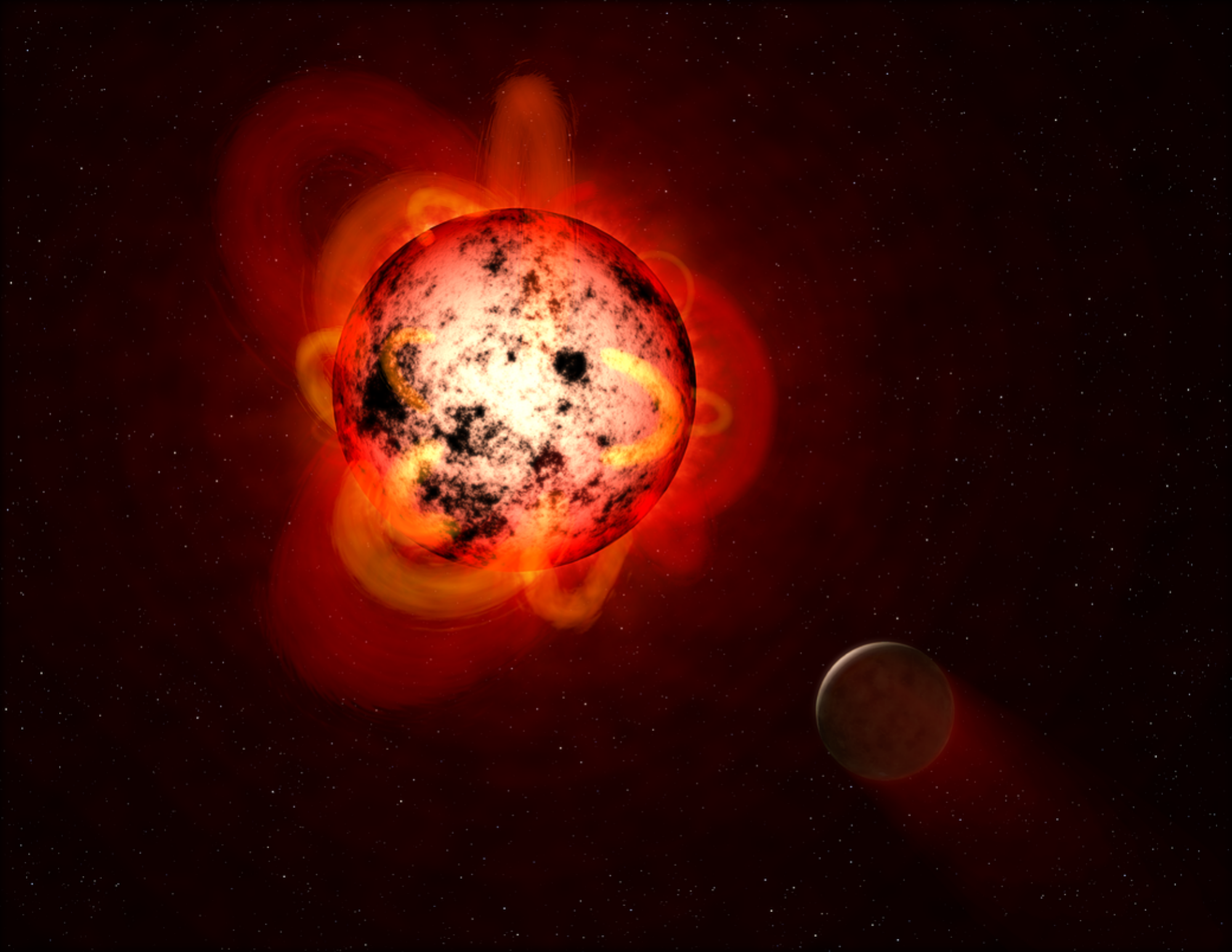 GJ 486b — это скалистая экзопланета, примерно на 30 процентов крупнее Земли, вращающаяся вокруг красного карлика каждые 1,5 дня. Credit: NASA / ESA / G. Bacon (STScI)