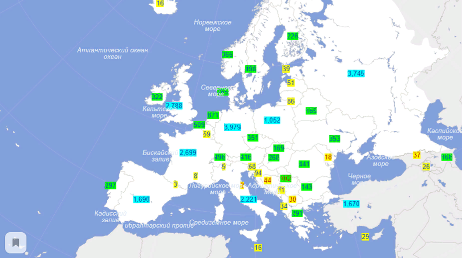 Карта Европы со значениями ВВП