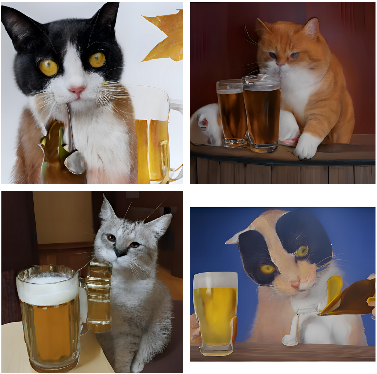Результат генерации ruDaLL-E Kandinsky по запросу "Кот пьёт пиво"