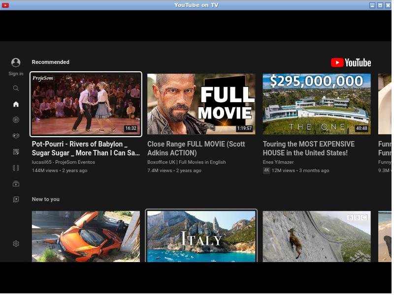 Запущенный Nativefier-YouTube-on-TV-for-Desktop.