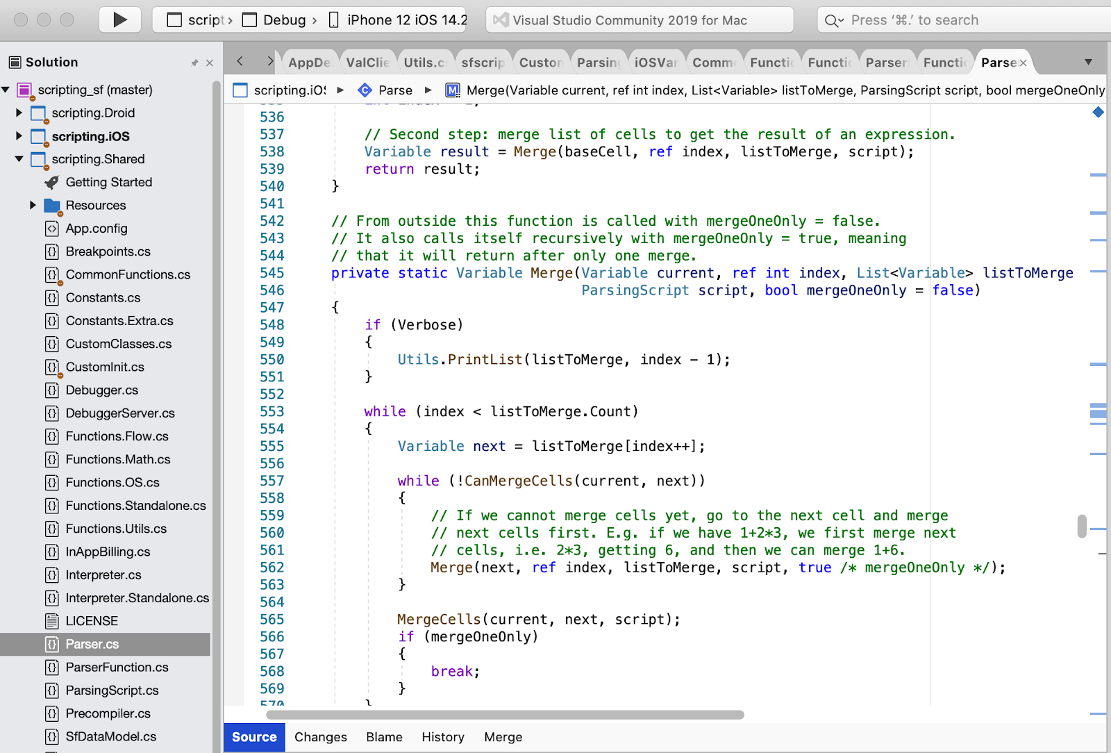 Рисунок 3: Проект Xamarin с CSCS сериптами в Visual Studio на macOS