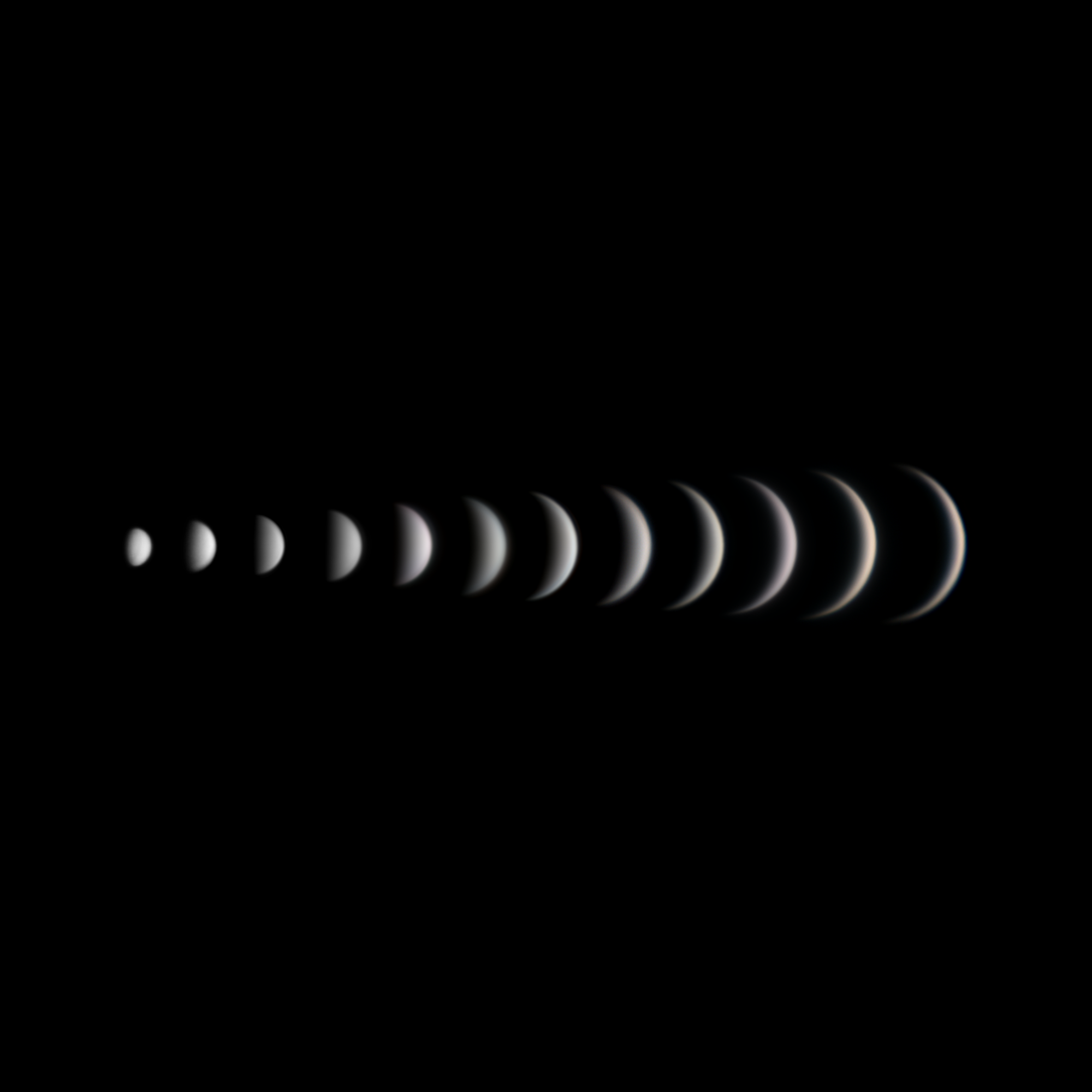 Динамика фазы и угловых размеров Венеры за три месяца съемки.