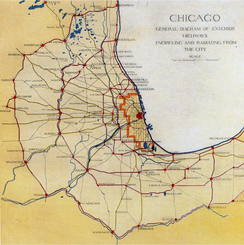 План сети автострад в пригородах Чикаго