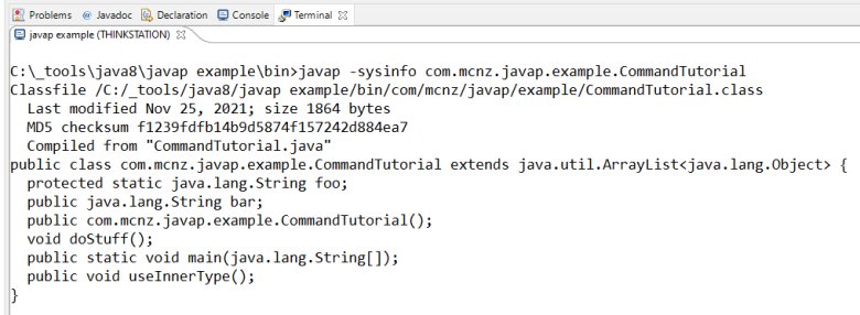 The javap utility has several options.  The javap command with the sysinfo switch shows the hash and information about the latest update.