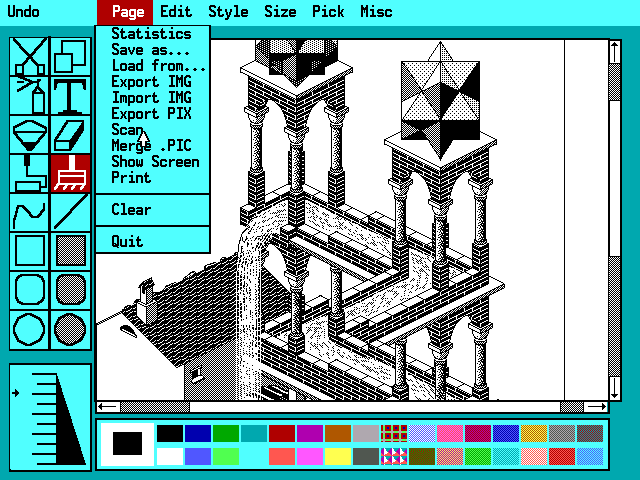 Так выглядела первая версия Paint Brush для DOS. Правда, у меня цветов было поменьше