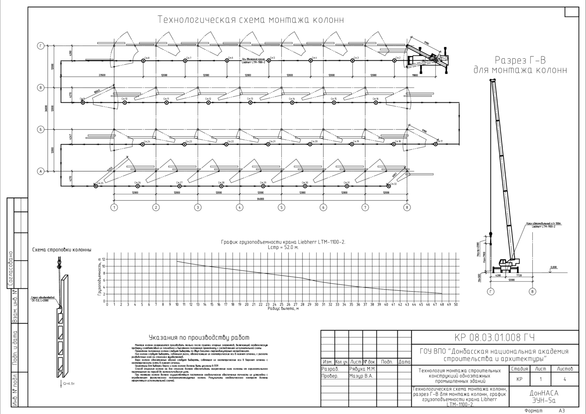 Фрагмент конкурсной работы Маргариты Рябухи: схемы монтажа строительных конструкций одноэтажного промышленного здания