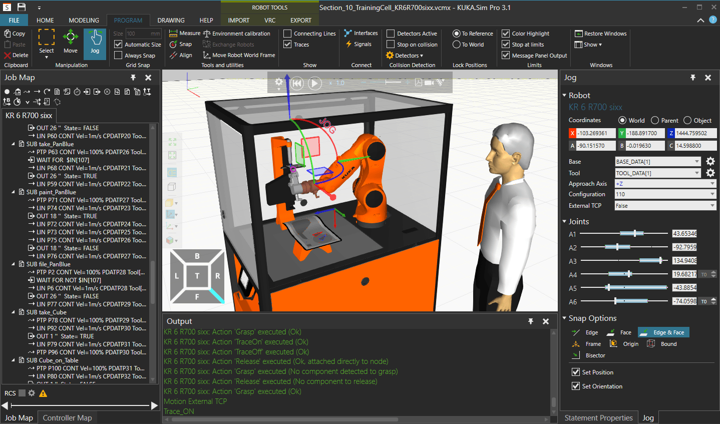 Симулятор SimPRO поддерживает и программирование роботов, и имитацию CAM-систем