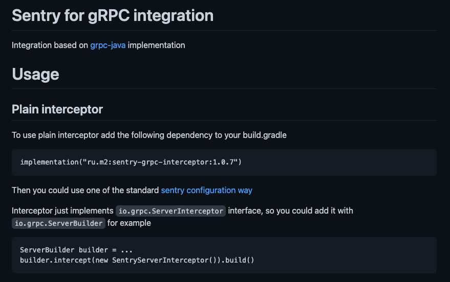 Выложили интреграцию Sentry с gRPC на GitHub