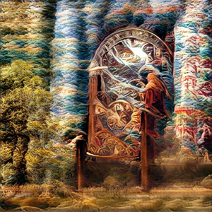 «плетение ковра времени», иллюстрации BigSleep (CLIP + BigGAN)   