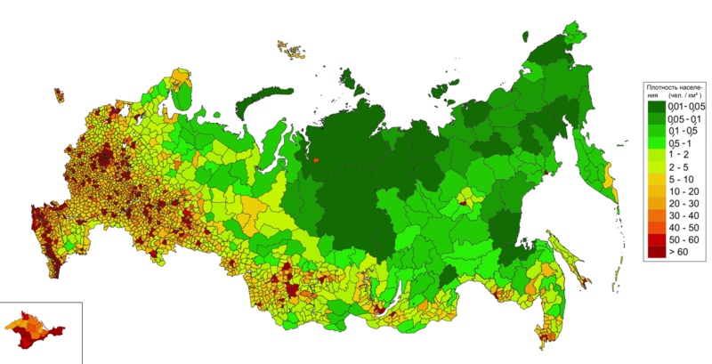 Карта плотности населения в РФ. Фото с сайта statdata.ru