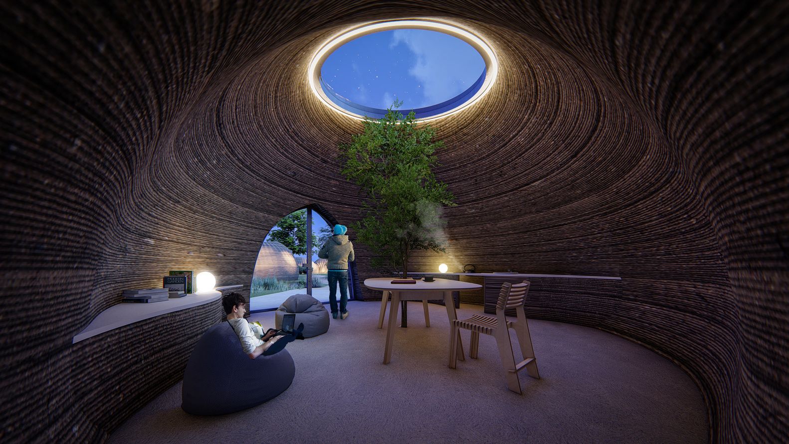 Дом, построенный с помощью 3D-принтера, TECLA, Италия, Mario Cucinella Architects + WASP (дом из глины и рисовой шелухи, строительство заняло 200 часов)   