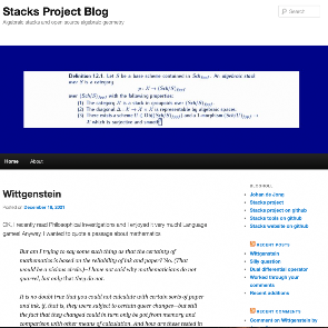 В блоге проекта профессор держит читателей в курсе изменений на сайте Stacks Project и текущих тем для обсуждения