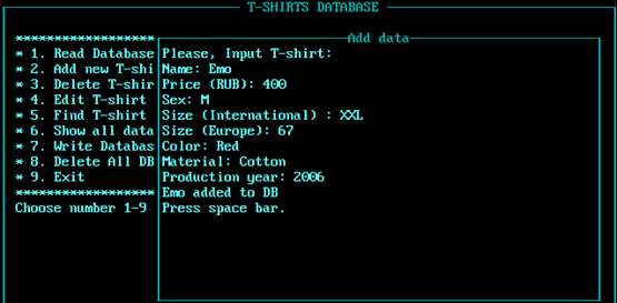 Adding a new T-shirt to the database