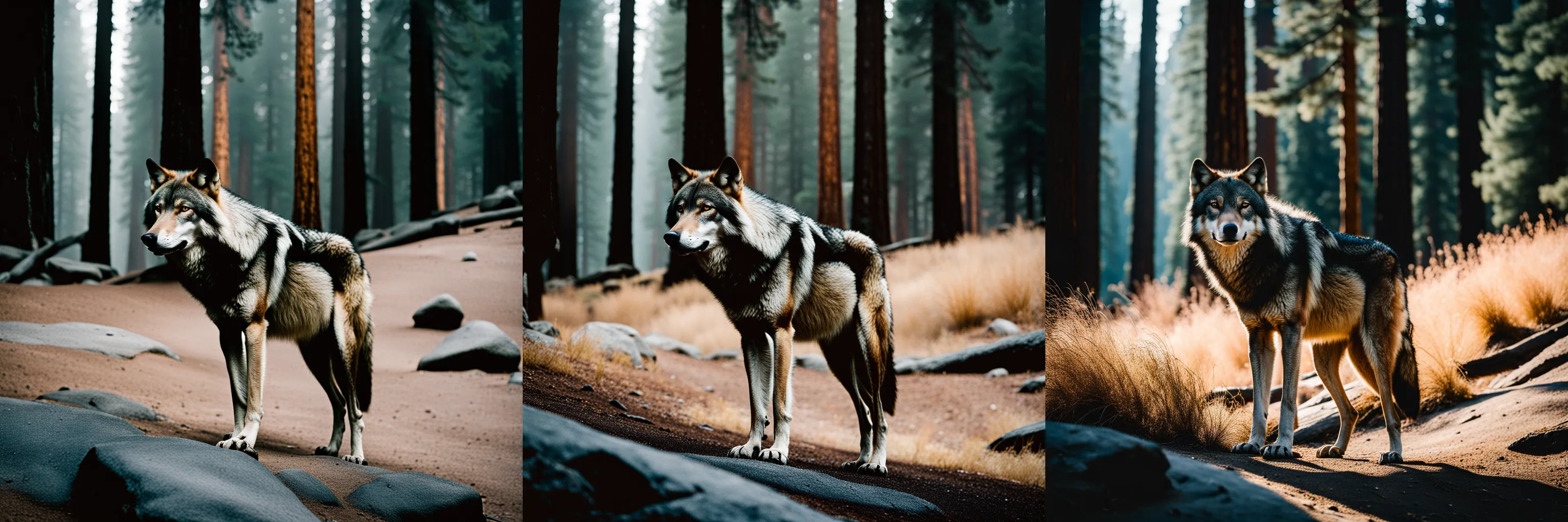 A wolf in Yosemite National Park, chilly nature documentary film photography - Волк в национальном парке Йосемити, холодная документальная киносъемка природы