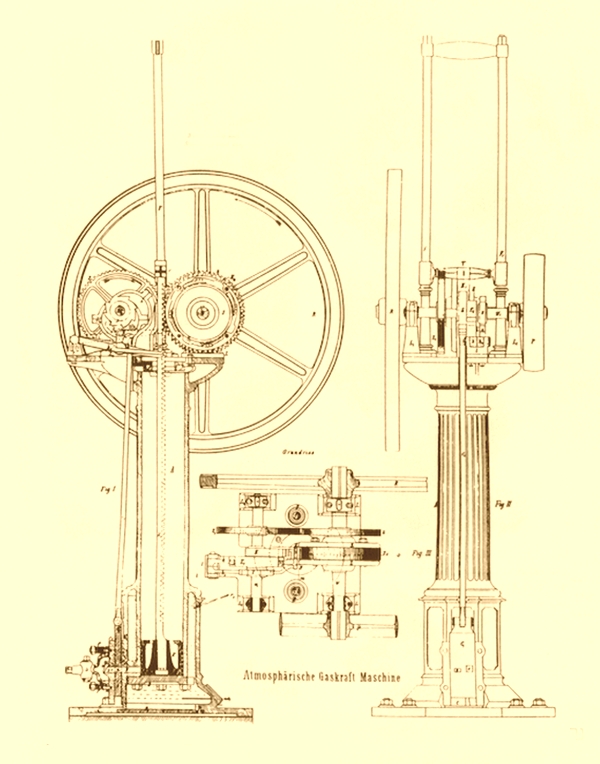 Атмосферный двигатель Отто 1867 года — тут можно почитать более подробное описание