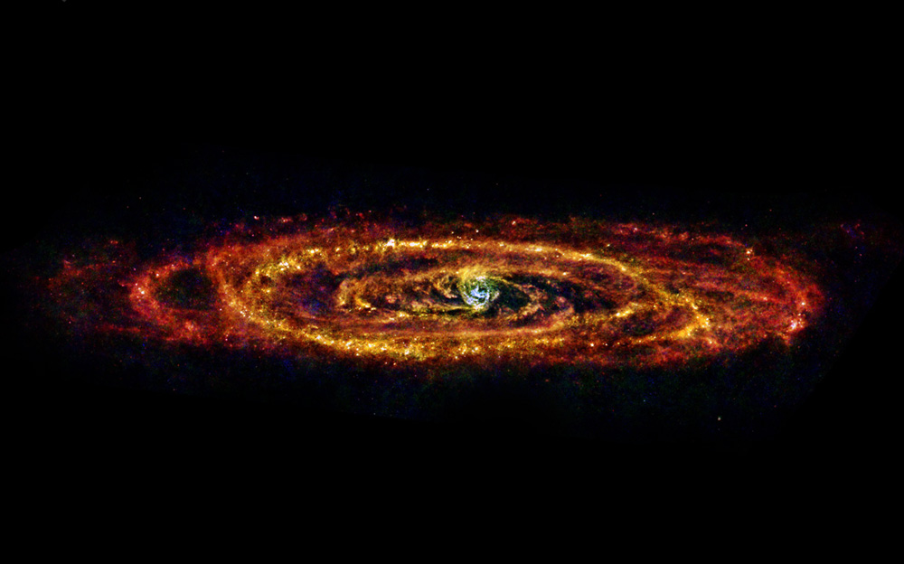 Галактика Андромеды в дальнем инфракрасном диапазоне. ESA/Herschel