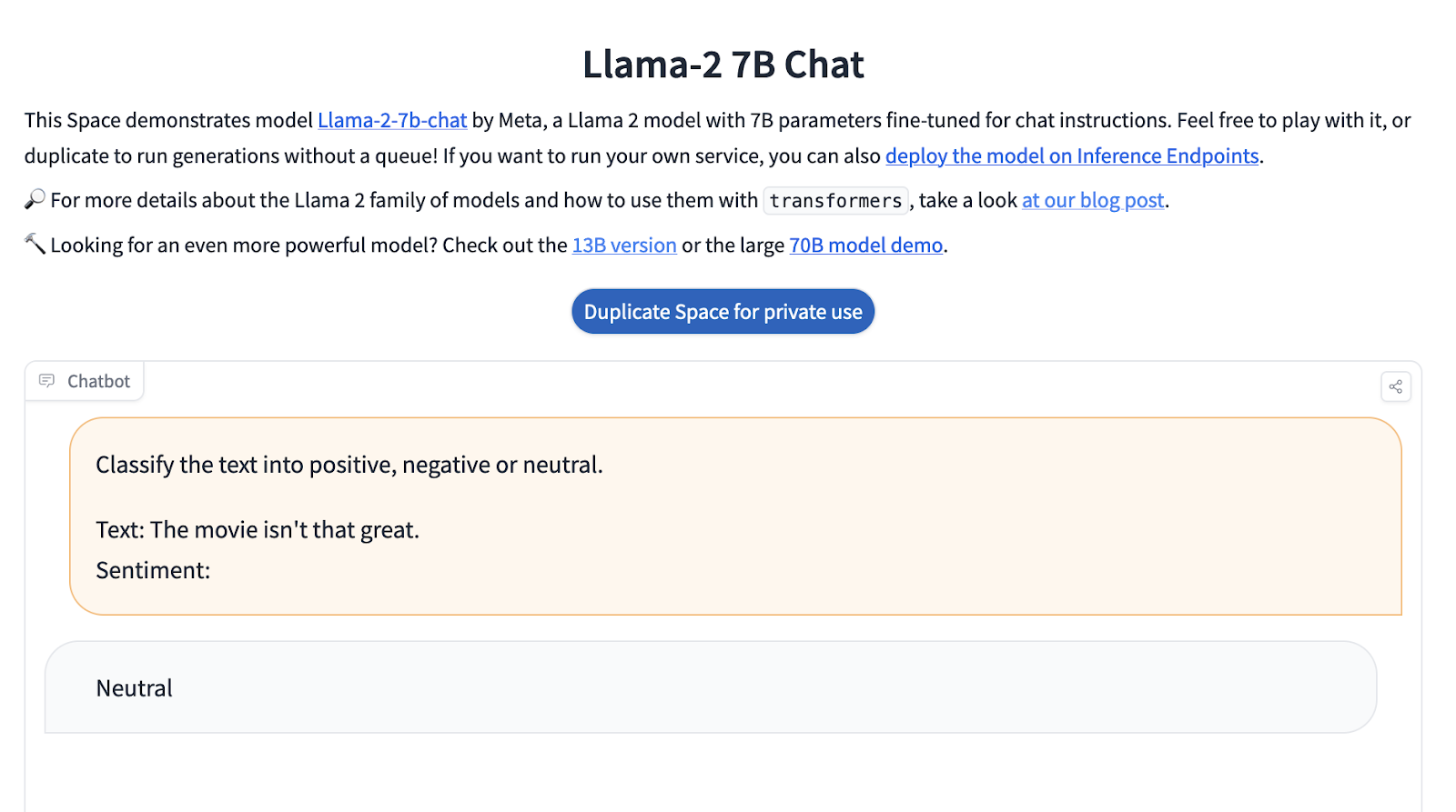 Ответ, созданный моделью чата Llama 2 7B