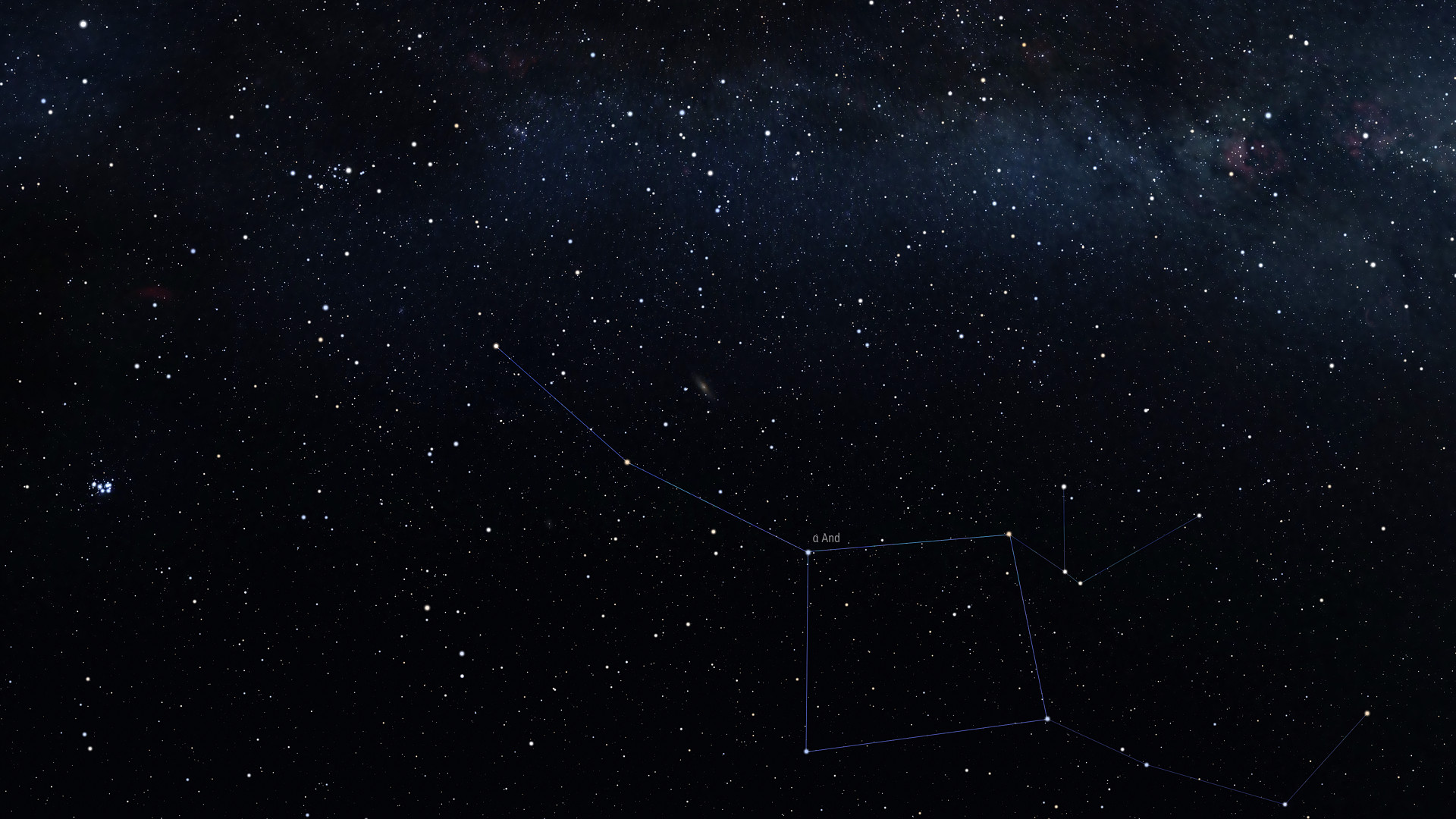 Созвездия Андромеды и Пегаса, всегда изображаемые на звездных картах слитно. А соединяет их звезда Альфа Андромеда - Альферац. Она же известна как Дельта Пегаса  
