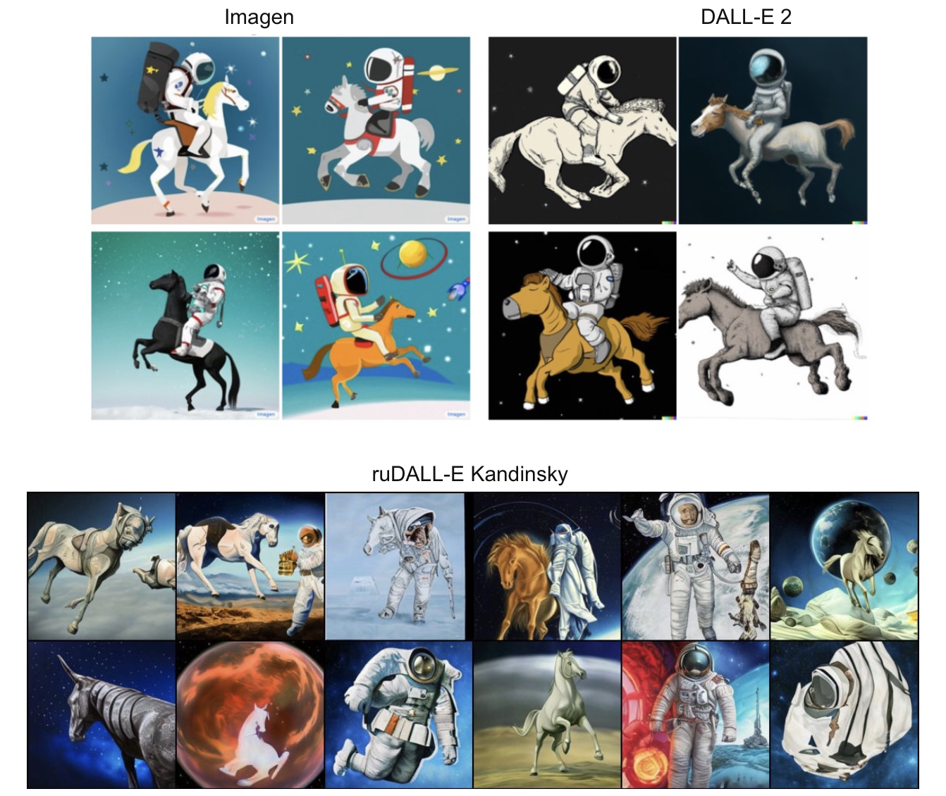 Запрос: «Лошадь, скачущая на космонавте»
Источник верхнего изображения: https://arxiv.org/pdf/2205.11487.pdf