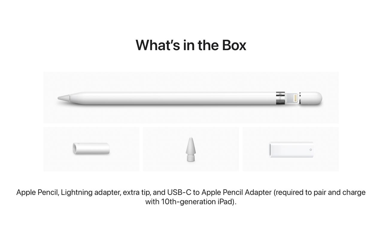 Новый комплект Apple Pencil 1-го поколения с новым адаптером для iPad 10